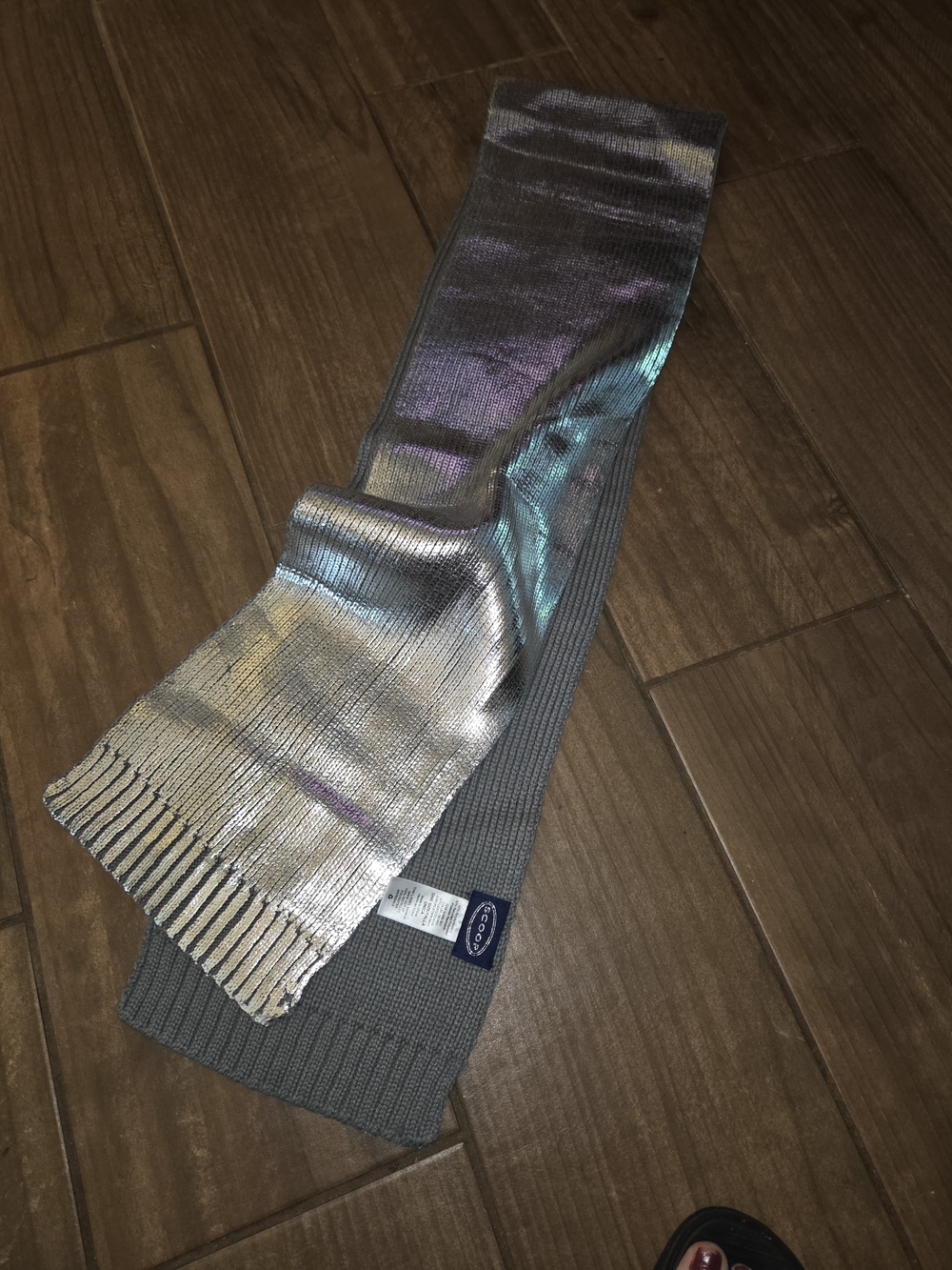 Scoop Metallic Silver and Gray Knit Scarf - Women